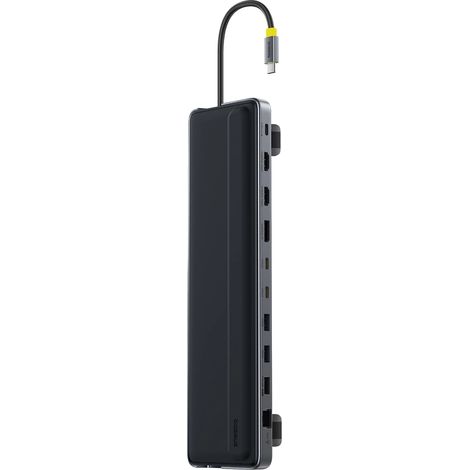 Baseus EliteJoy EH3 hub 12 en 1 estación de acoplamiento USB-C - 2xHDMI 4K@60Hz DisplayPort 4K@60Hz 2xUSB-C 10Gb/s 2xUSB-A 5Gb/s USB-A 480Mb/s SD/microSD 3.0 RJ45 1Gigabit USB-C PowerDelivery - gris (1/5)