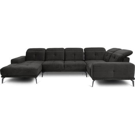 Canapé panoramique design SKAW velours - Têtières réglables A droite-Gris foncé-Méridienne A droite (1/5)