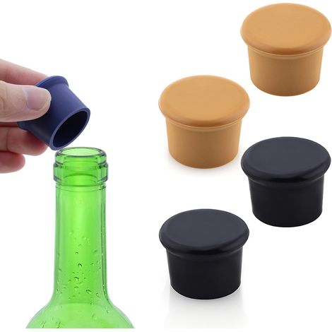 Bouchon Pour Bouteille - En Silicone Alimentaire - Étanche - Compatible Champagne Vin Bière - Diamètre 25 À 33 mm - Lot De 4 (1/5)