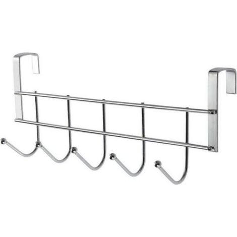 Lot de 2 crochets de porte en acier inoxydable - 24 cm - avec 5 crochets, supports argentés (1/5)