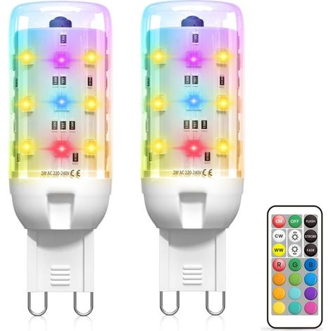 2 Pack G9 2W LED Ampoule de couleur changeante, Dimmable, 13 couleurs, avec télécommande, pour la maison (1/4)