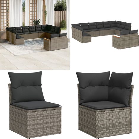 12-tlg. Garten-Sofagarnitur mit Kissen Grau Poly Rattan - Gartensortiment - Gartengeräte - Lounge Set - Outdoor Furniture - Gartenmöbelset - Home & Living (1/5)