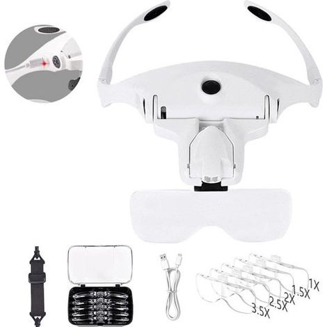 Loupes - Loupes - Loupes - Loupes avec éclairage LED - Loupes - Loupes frontales avec éclairage LED - 5 lentilles interchangeables - Grossissement de 1,0x à 3,5x - Conception binoculaire (1/4)