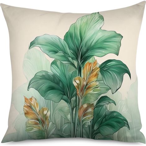 Housse de coussin, Coussin décoratif imprimé feuillage tropical, 50x50 cm (1/5)
