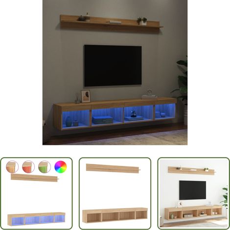 TV-Schrank - 5-tlg. Wohnwand mit LED-Beleuchtung Sonoma-Eiche Holzwerkstoff (1/5)