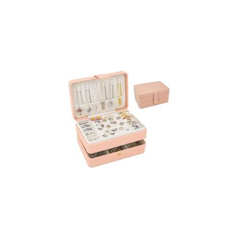 Kleine Schmuckschatulle, Reiseorganizer, tragbare Schmuckschatulle – ideal als Geschenk für Frauen und Mädchen, doppellagiges Schmuckkästchen aus PU-Leder für Ringe, Ohrringe und Halsketten – Crezuo