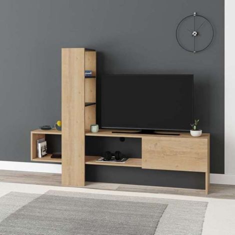 Mobile porta TV 180x138h cm con anta a ribalta colore rovere e antracite - Troya (1/5)