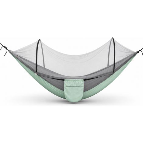 Double camping hammock with anti-tip mosquito net mint green grey (1/5)