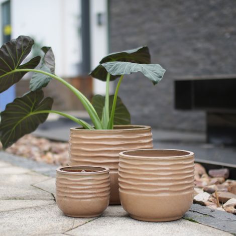 Vaso da fiori in ceramica Ø 36 cm, marrone chiaro lucido, con fori di drenaggio DESVIAE (1/5)