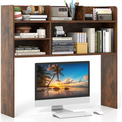 Multi-Compartment Desktop Storage Bookshelf, 3-Position Adjustable Desk Organiser with Rounded Corner & Anti-Tipping Device, Monitor Stand Shelf Fits 32-inch Screen for Office Desktop Tidy (1/5)