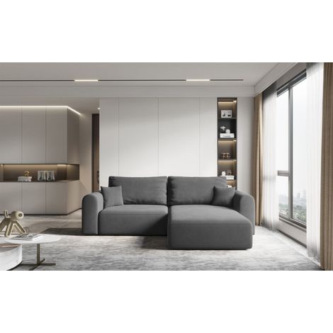 Ecksofa Sofa FLAVIO mit Schlaffunktion Stoff Castel Dunkelgrau Ottomane Rechts (1/3)