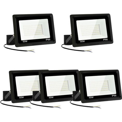 Lot de 6 spots LED d'extérieur 50 W IP66 étanche 6000 K 5000 lm Super lumineux pour arrière-cour, garage, couloir, jardin (1/5)