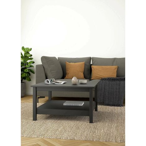 Dmora - Mesa de café Leonie, Mesa de centro baja, Revistero para sofá, Estante de la sala de estar, 81x81 h45 cm, Negro (1/5)