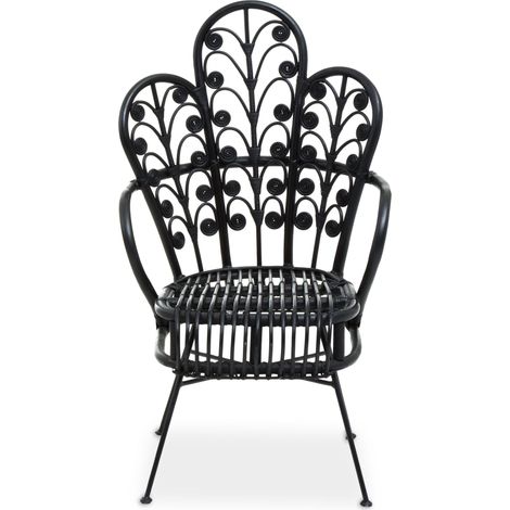 Interiors by Premier Black Natural Rattan Scalloped Back Chair, High Back Rattan Lounge Chair, Outdoor Rattan Chair for Garden (1/5)