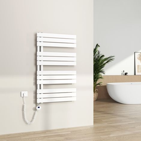 S’AFIELINA Radiateur Sèche-serviettes Electrique avec thermostat programmable, chauffe-serviettes électrique avec contrôle de la température, Blanc 104.1x60 cm 600Watts