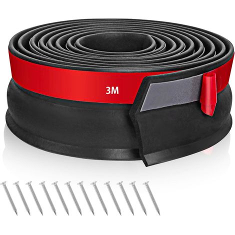Joint de porte de garage universel 3m - Joint de bas de porte auto-adhésif, lèvre en caoutchouc mousse avec clous, étanchéité et isolation pour entrepôts (1/5)
