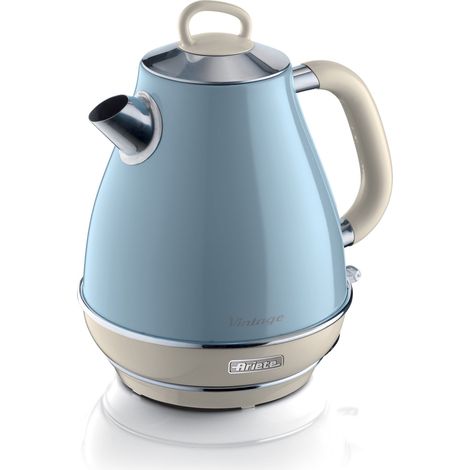 Ariete 2869 Bollitore Elettrico Kettle 1,7 Litri di Design - Infusi, tè e tisane - Autospegnimento - 2000 Watt - Acciaio Inox - Linea Vintage - Celeste (1/10)