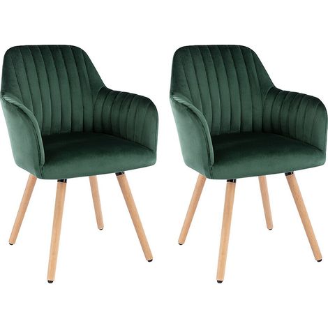 Sedia con braccioli Velluto e Metallo effetto legno Verde scuro - Lotto di 2 - ELEANA