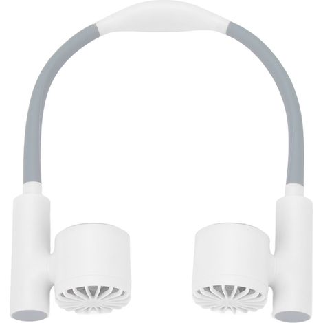 Ventilateur de cou 3 vitesses, chargement USB, faible bruit, batterie 2400 mAh, tuyau flexible, rotation à 90°, portable et à porter sur soi (blanc). (1/5)