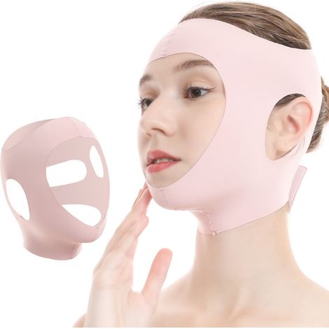 Mentonnière V-Line – Masque facial ajustable – Effet liftant et réutilisable – Pour mâchoire carrée et double menton – Rose