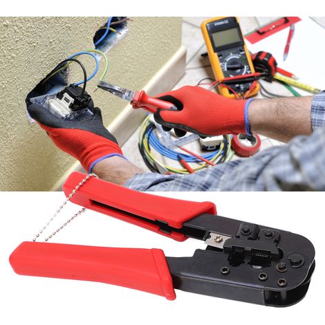 HT-568 Netzwerk-Crimpwerkzeug, Schneid- und Abisolierwerkzeug, Ratschenwerkzeug für RJ45-Stecker (Telefonleitungen), 6/8-poliges Netzwerk-Crimpwerkzeug (1/5)