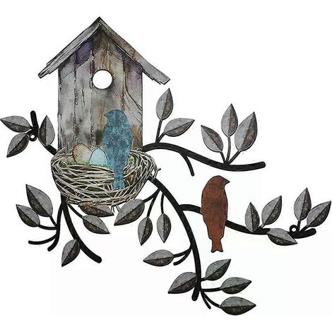 Dekorative Metallkunst: Wanddeko in Blatt- und Baumform, Wanddeko mit Vogelhaus-Dekoration – neu und praktisch (1/4)