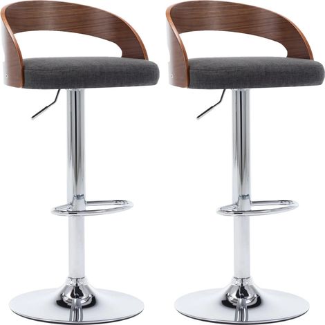 Chaise de bar bois noyer et tissu gris foncé Karmi - Lot de 2 (1/5)