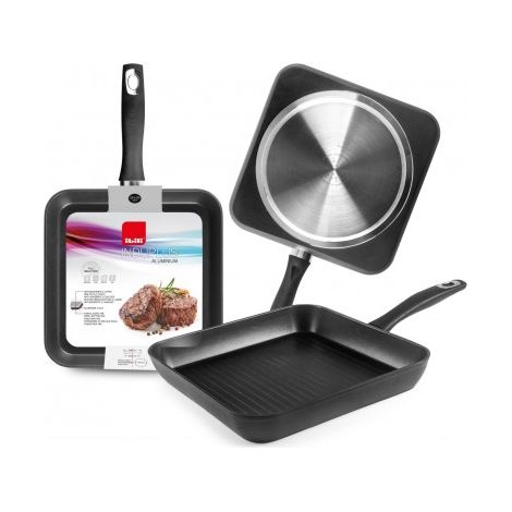 FPLUS grill induplus ibili 28x28 , Aluminio fundido, apta para cocinas de inducción, eléctricas, vitrocerámica y de gas. Mango de baquelita. Antiadherente de 2 capas. Libre de PFOA