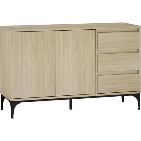 Credenza cassettiera mobile contenitore per soggiorno ingresso camera da letto 77 x 120 x 40 cm effetto rovere chiaro 030009028