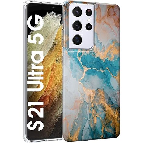 CUSTODIA IN MARMO PER SAMSUNG GALAXY S21 5G ULTRA BLU GIALLO SM-G998 (1/5)