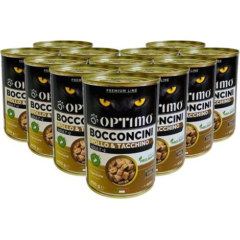 OPTIMO SET 12 BOCCONCINI PER GATTO AL GUSTO POLLO E TACCHINO DA 400 GR (1/4)