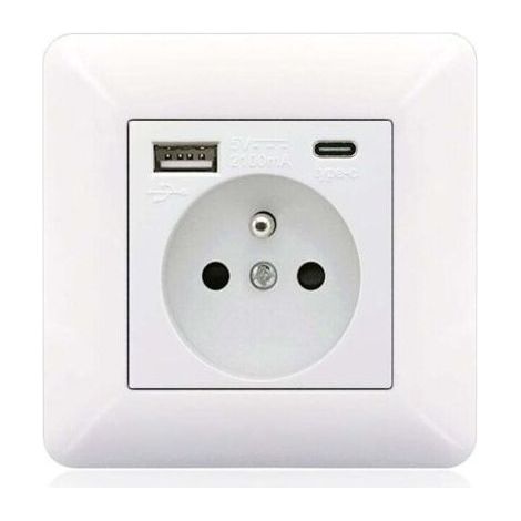 Type C and USB 16A socket panel – 2 sockets + 1 USB port + 1 type C port – Horizontal/vertical installation – PC and stainless steel materials (1/5)