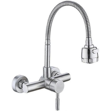 Robinet de cuisine mural pivotant à 360° avec douchette, mitigeur eau chaude/eau froide pour évier, levier unique (1/5)