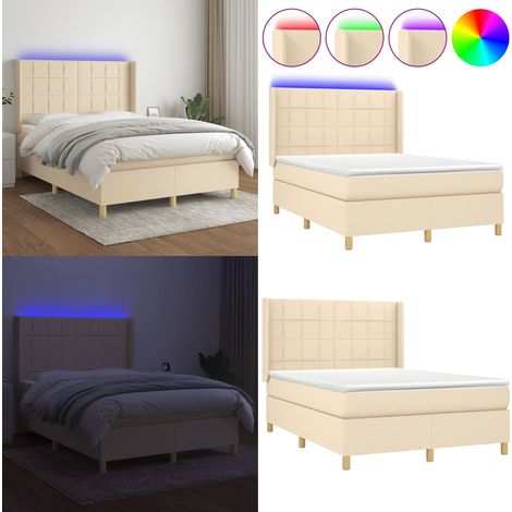 Boxspringbett mit Matratze & LED Creme 140x190 cm Stoff - Boxspringbett - Betten - Schlafräume - Cremefarbenes Bett - Led Beleuchtung - Home & Living (1/5)
