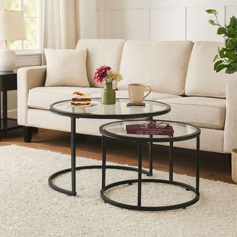 Satztische aus glas und metall 2er set - wohnzimmer