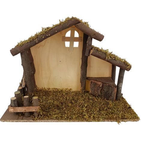 Capanna Presepe in Legno con Muschio 40x17x27cm Naturale Vuota per Statuine  Nativita, Stalla Artigianale con Recinto e Finestrella per Scenografia Natalizia Fai da Te Stalla Tradizionale (1/4)