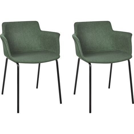 Set di 2 sedie da pranzo con rivestimento in poliestere verde e gambe in metallo nere Belfield