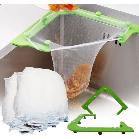 Égouttoir triangulaire pour évier avec 50 sacs filtrants, panier de filtration pour évier de cuisine, support d'évier pratique (1/3)