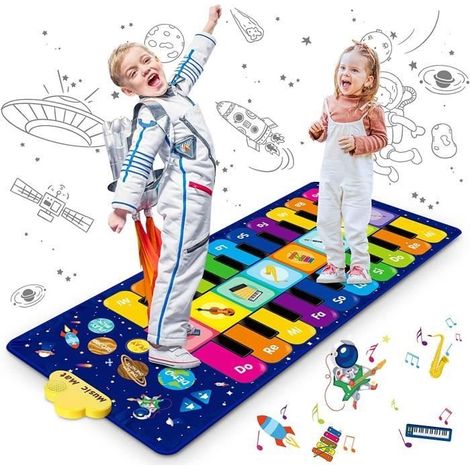 (Motifs colorés)Tapis Piano Enfant, Ciel Étoilé Tapis Musical Jouets Éducatifs avec 8 Instruments, 10 Chansons et 20 Touches, 120 x 48 cm (1/4)