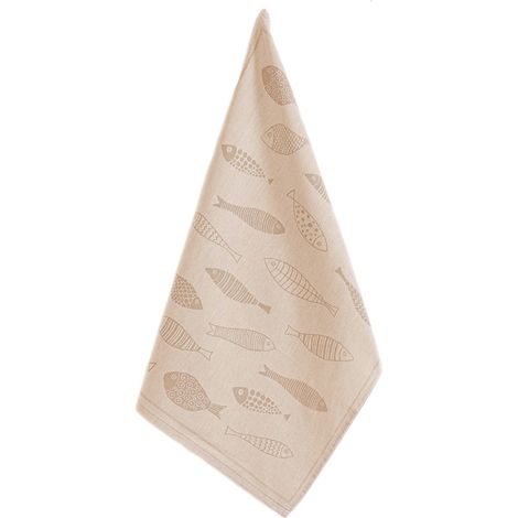 Torchon Marron imprimé poisson 50 x 70 cm (1/3)