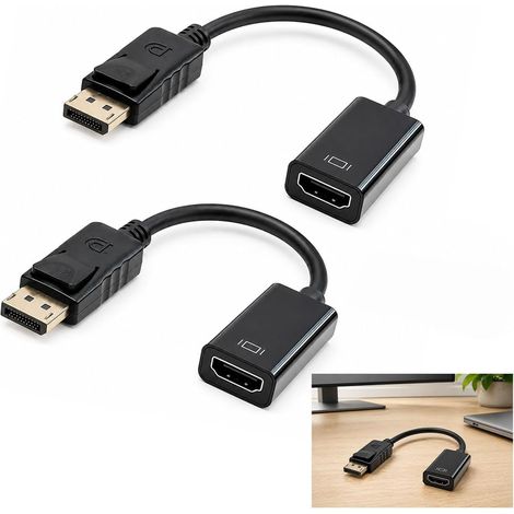 2 Pièce Adaptateur DisplayPort vers HDMI 4K, Convertisseur DP Mâle vers HDMI Femelle avec Audio, Adaptateur DP to HDMI pour Ordinateur PC Portable Écran TV Projecteur et Moniteur (1/5)