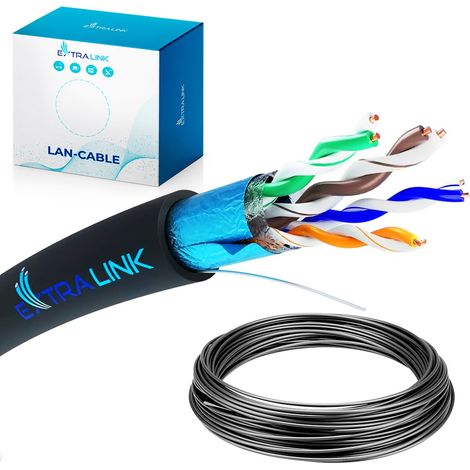 EXTRALINK Cable de rete esterna CAT5E Cable FTP (F/UTP) Cable Ethernet schermato 50M 24AWG, Cable rete esterna Twisted Pair,Cable Rj45 Copper, PE Outer Jacket, Fast/Gigabit Ethernet