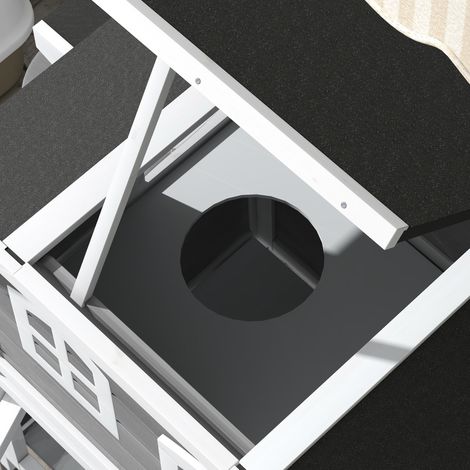 Maison extérieure pour chat en bois - 99,5x76x91 cm, gris - 2 étages avec toit ouvrant bitumé - Abri pour chats errants - Pour jardin et extérieur - Design protecteur (1/5)