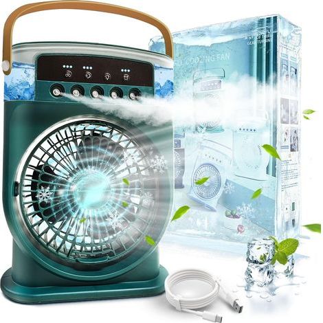 Climatiseur Portable Silencieux 4 en 1 - Ventilateur Brumisateur Eau, Mobile Sans Évacuation, Mini, Rechargeable - Clim Humidificateur Type-C Avec Minuterie (vert) [Classe énergétique A+++] (1/5)