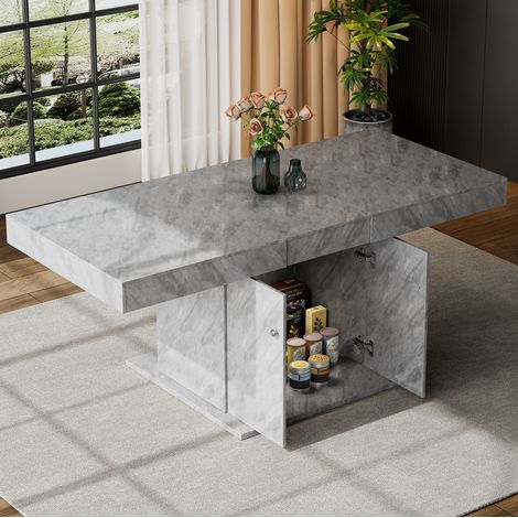 Tavolo da pranzo allungabile 140/180 x 80 x 76 cm con vano, effetto cemento grigio HAVRYA (1/5)