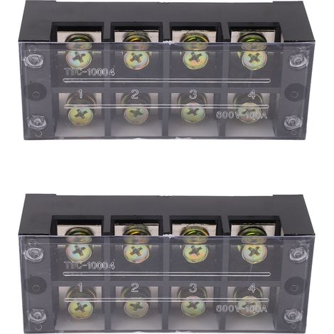 Bloc de jonction 4 positions 100A 600V, lot de 2 barrettes de raccordement haute intensité, connexion facile pour circuit de terre. (1/5)