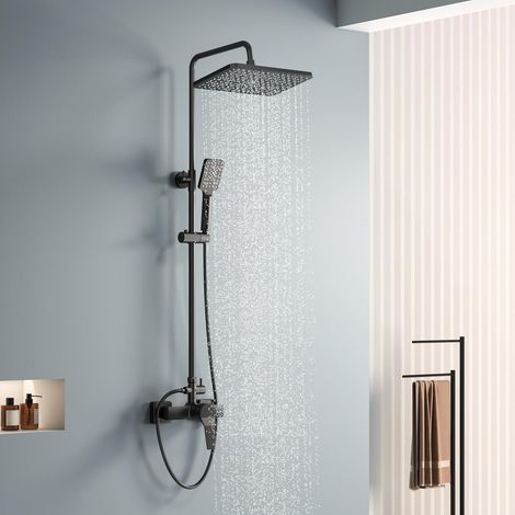 Colonne de Douche avec Mitigeur Monocommande, Colonne de Douche Noir Réglable en Hauteur, Douchette et Pommeau de Douche Ensemble de Douche pour Salle de Bain (noir1) (1/5)
