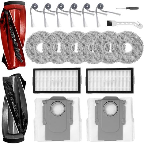 Zubehörset für Roborock Saros 10R Roboterstaubsauger, 1 Paar Walzenbürsten, 6 Seitenbürsten, 6 Tücher, 2 Filter, 2 Staubbeutel, 1 Gänsekopfbürste, 1 Schraubendreher (1/4)