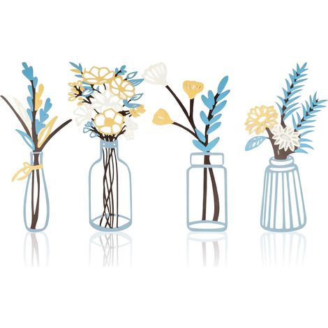 4 Pcs Fleurs Décoration Mural Métal,Modernes Deco Murale Metal (1/5)