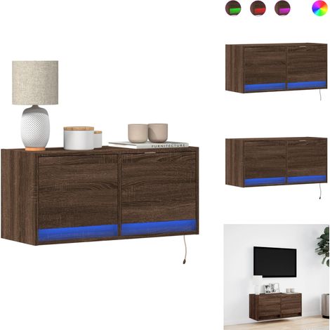 Meuble TV mural avec lumières LED chêne marron 80x31x35 cm - Meuble TV Mural - Meubles TV Muraux - Meuble TV Suspendu Au Mur - Meuble TV Flottant (1/5)